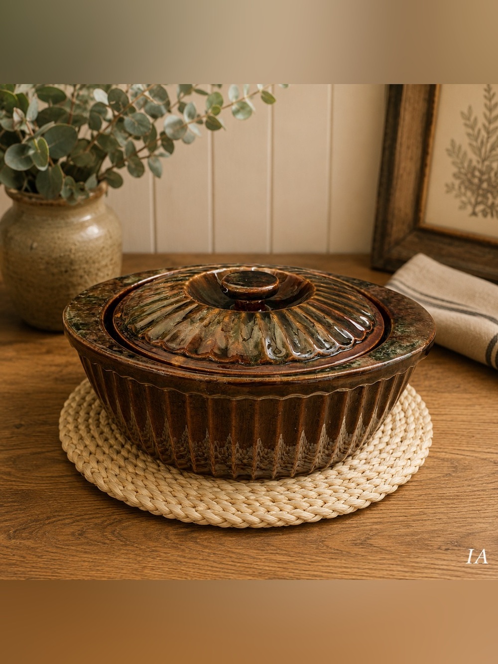📍Vintage Cake Bowl with Lid – Céramique de Beauce for Vachon (Quebec)